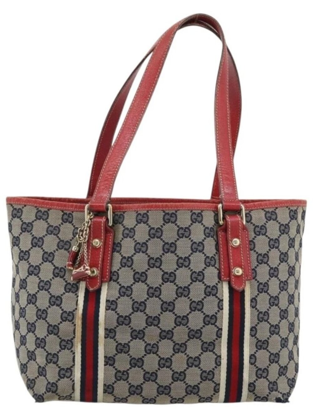GUCCI GG Canvas Sherry Line Tote Bag Navy Gold 137396 Auth 183069 - Picture 14 of 16